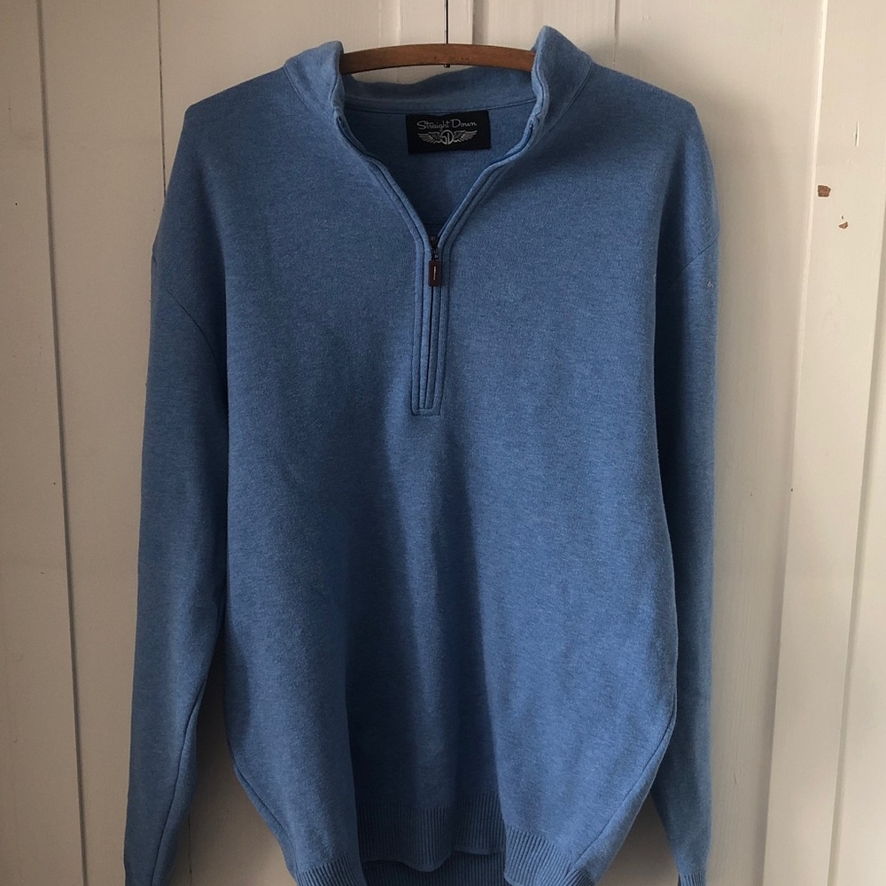 Straight Down Light Blue Zip-Up Golf sweater Sweater size L CottageCore Preppy
